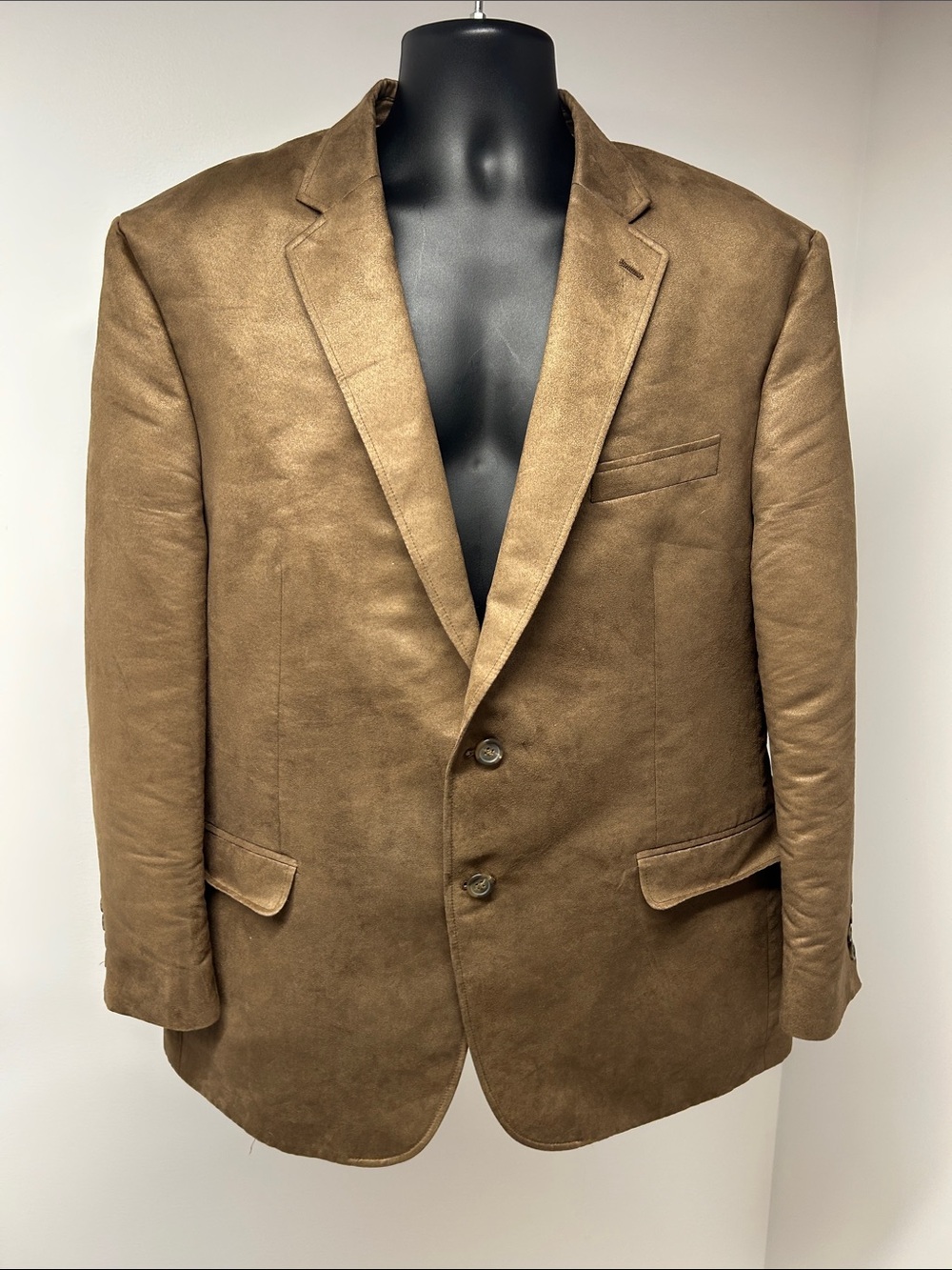 Chaps Mens Faux Suede Blazer Jacket Tan Brown Plaid Lined 43R Short Small S